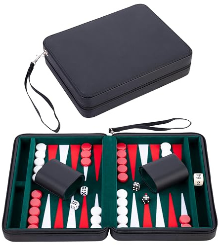 Engelhart- 250502 – Reisetasche Backgammon-Reisespiel 9 Zoll grün rot weiß