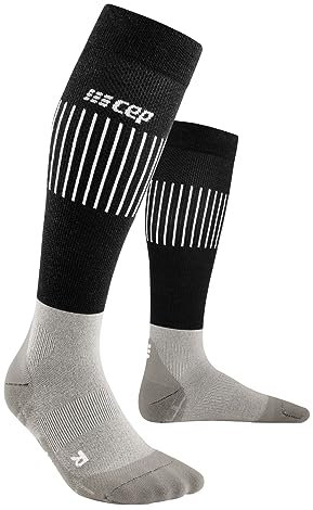 CEP - Leichte Herren Skisocken Merino mit Kompression | schwarz/grau | Gr. V | XL | Ultralight Socks Skiing mit Polsterung | Skisocken Merinowolle, Ski Kompressionsstrümpfe für kraftvolle Beine