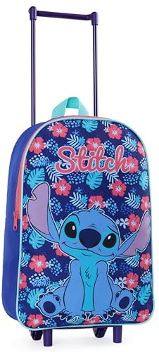 Disney Stitch Koffer Kinder, Faltbarer Trolley Handgepäck Leicht 39 x 27 cm 10.5 Liter, 2 Rollen & Ausziehbarem Griff