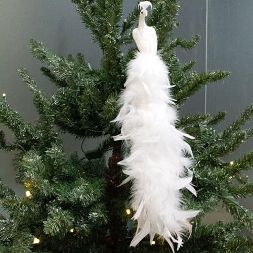 40 cm Pfau Weihnachtsschmuck weißer Vogel mit Feder, zum Anklippen, Weihnachtsschmuck für Weihnachtsbaumdekoration
