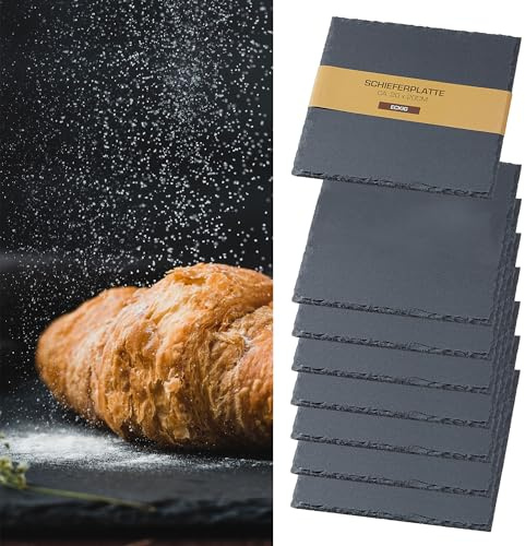 Schieferplatte 8er Set | quadratisch 20x20cm Filzschonern | Tischuntersetzer Steinplatte Servierplatte Untersetzer (1 x 8er Set Schieferplatte 20x20cm)