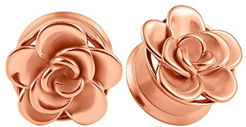 Bishilin Ohr Tunnel Plug, Tunnel 6MM Edelstahl Rose Blume mit Schraubverschluss Rosegold Ohr Expander Set Tunnel Ohrringe