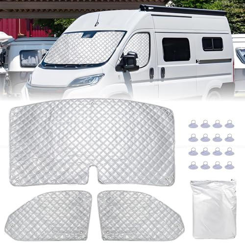 Sonnenschutz Auto Frontscheibe Ersatz für Ducato 2006-2021, 3 STK Scheibenabdeckung, Sonnenblende Windschutzscheibe Abdeckung,Thermomatte Wohnmobil für Verdunkelung, Wärmeisolierung Privatsphäre