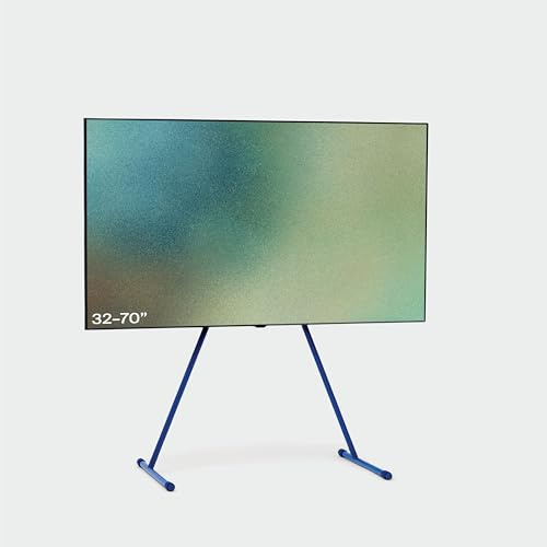 Pedestal Viva TV-stativ för 40 Till 70 Tum | Högkvalitativt i Modern Design | Robust Av Stål Med Sneda Ben och Rundade Fötter (Blå)