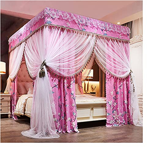 Prinzessinnen-Bettvorhänge, King-Size-Betthimmel, Moskitonetz, Himmelbett, rosa Himmel für Mädchenschlafzimmer (Bettvorhang + Moskitonetz + Halterung) (Größe: 1,8 x 2 m/5,9 x 6,6 Fuß)
