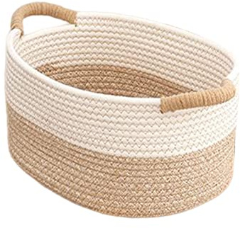 Panier de rangement tressé en corde de coton de grande capacité pour chambre à coucher, jouets, magazines 38 x 29 x 19 cm, kaki, 38 x 29 x 19 cm