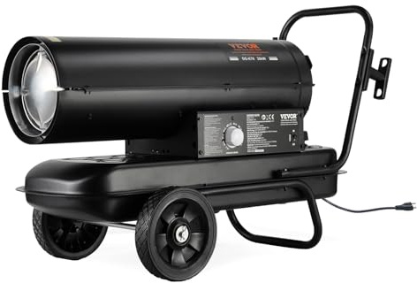 VEVOR Chauffage à Air Pulsé au Kérosène Diesel, 70000 BTU, Chauffage d'Appoint Portable, Contrôle du Thermostat, Réservoir 19 L, pour Maison, Chantier, Industrie, Ateliers, Intérieur, Extérieur, Noir