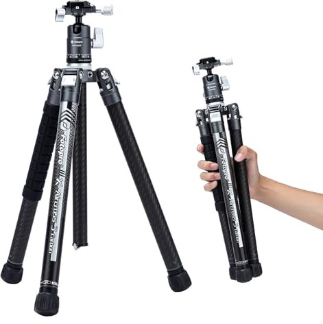 Fotopro Trípode de cámara de Viaje Ligero de 62 Pulgadas con monopod 360 Cabeza de Bola Extensible Estable 2.07 lbs trípode de Fibra de Carbono Profesional Ultraligero para cámara DSLR X-Aircross3