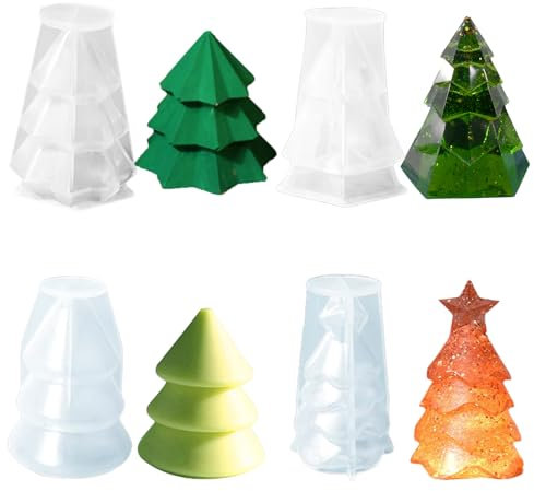Kocusu Kerzenformen zum Gießen Weihnachten Niedlich Weihnachtsbaum 4 Stück,3D Kerzengießform Weihnachten,Weihnachtsbaum Silikonform Weihnachten Leicht zu Entformen zum DIY,Duftkerzen,Seife