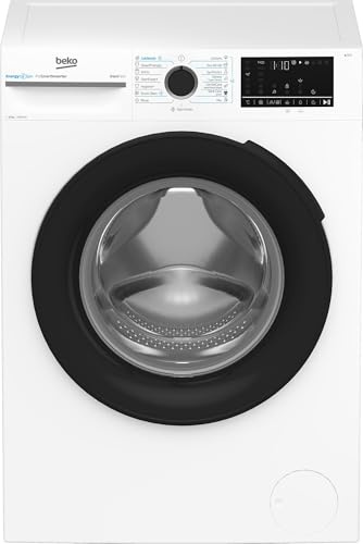 Beko - AMBMWU4841B - Lavatrice 8kg, Classe A, 1400giri, Display Touch, oblò nero, tecnologia EnergySpin, funzione a vapore, cassetto detersivo autopulente, vasca in plastica riciclata