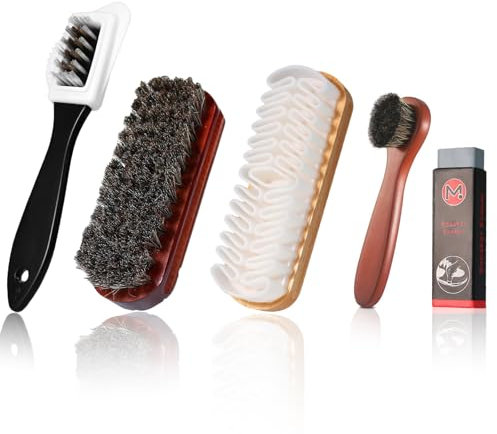 Kit Limpieza Piel Nubuck - 5 Piezas Cepillos Profesionales para Zapatos de Gamuza con Borrador y Cepillo de Caballo para Cuero