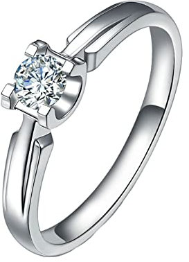 KnSam Echter Goldschmuck, Verlobungsring Platin, 4 Prong Hochzeitsring 0.2ct Labor Erstellt Diamant, Schmuck Geburtstag Geschenke für Damen, Silber, Gr.60 (19.1)