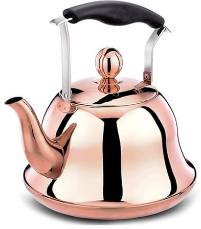 Teiera con fischio in acciaio inossidabile, teiera classica da piano cottura for cucina da campeggio(Rose Gold,5L)