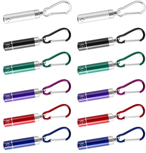 Yuragim 12 mini torcia portachiavi, mini torcia a LED per bambini, in alluminio colorato, piccola torcia portatile, regalo per esterni, campeggio, compleanno dei bambini
