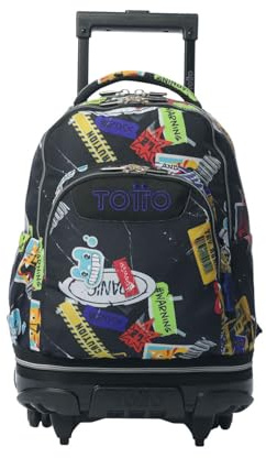 TOTTO Schulrucksack mit abnehmbaren Rollen, Kreidemodell, Fassungsvermögen 26 l, PC-Rucksack mit 39,1 cm (15,4 Zoll), Flaschentasche, Teleskopgriff, ergonomischer Rücken und S-Riemen, Sticky-Druck