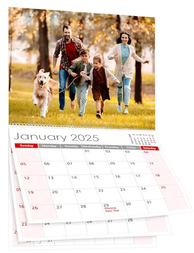 Fotowandkalender 2025, Drucken Sie Ihre 13 Erinnerungsfotos, erstellen Sie Ihren eigenen personalisierten Kalender 2025, individueller Fotokalender, für die Dekoration zu Hause und im Büro (Weiß)
