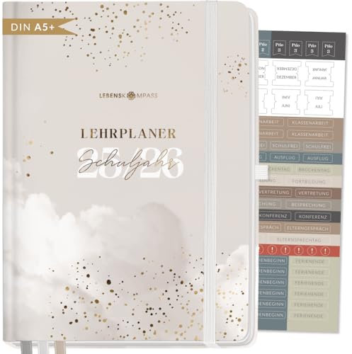 Lebenskompass Lehrerkalender 2025 2026 DIN A5+ Wolkig” Hardcover Schulplaner für die Unterrichtsvorbereitung - idealer Planer für Lehrerinnen und Lehrer