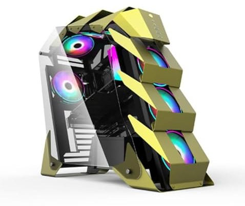 Case Da Gioco ATX/M-ATX Full Tower In Vetro Temperato, Supporto GPU Verticale, Modalità RGB, 7 Posizioni Ventola (solo Telaio)(Gold)