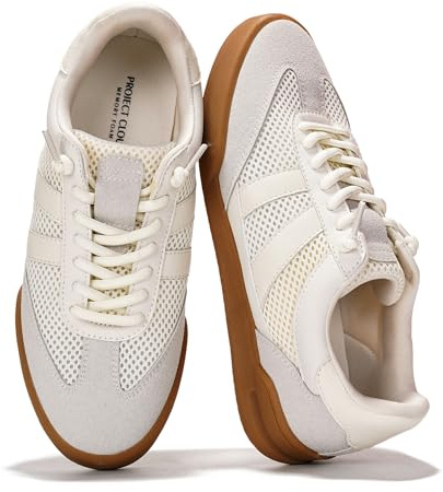 Project Cloud Genuine Leather Casual Sneakers for Women - Memory Foam Insoles Lace-Up Womens Shoes & Lightweight Women's Fashion Sneakers - Non-Slip Shoes for Women Footwear (Verdy, Whit, 7.5) White