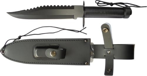 KH-Security Jagdmesser mit fester Klinge aus AISI 420 Edelstahl - Outdoormesser Feldmesser Bowiemesser Gürtelmesser Rambo Messer (Schwarz)