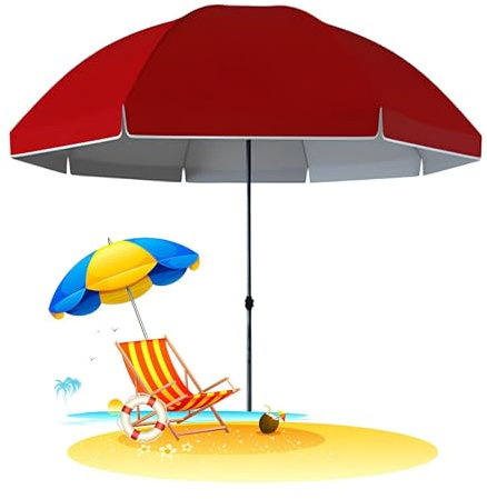 Parasol en Toile, Parasol de Plage for terrasse, Jardin, Piscine, Parasol d'extérieur, adapté aux Jours ensoleillés et pluvieux, Base Non Incluse(Red,260cm)