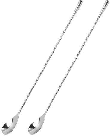 FSSTUD 2 Pcs 30cm Stainless Steel Cocktail Spoon with Spiral Handle Long Metal Coffee Stirrers Bartender Mixing Spoon Bar Drink Stirrer Iced Tea Stirring Sticks Cocktail Shaker Spoons