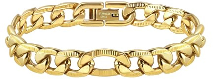 SKENUDY 14K Gold/Silber 316L wasserdicht Edelstahl Armband für Männer, kubanische Kette, W: 8/9/6mm, L: 6,7 +2, hypoallergene Schmuck Geburtstag Geschenke Freunde