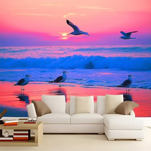 Générique Papier Peint intissé oiseaux de plage au coucher du soleil 500x280 cm Papier Peint Photo Panoramique, Poster Mural Personnalisé 3D, pour Salon Cuisines Chambre Adulte Enfant Décor Murale