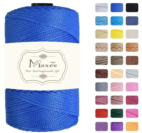 Maxee Macrame Yarn 3 mm x200m,Premium Polyester garn 1 er Pack (je 230g/200m),100% Polypropylene für Handwerk, Heimdekoration, Teppiche, Handtaschen, Taschen, Hängetaschen, etc, mit insgesamt 31 Farbe