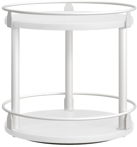 YATINEY Gewürzregal, 2-stufiger drehbarer Organizer, kreisdrehbares Lagerregal, kompakter Gewürzhalter mit Drehscheibe, für Küchentheke, Esstisch, Weiß XSR22WW