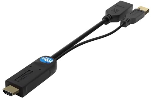 SIMPLETEK - Adaptador activo HDMI macho a DisplayPort hembra con alimentación USB-A – soporte 4K@30Hz, audio 7.1, 10cm