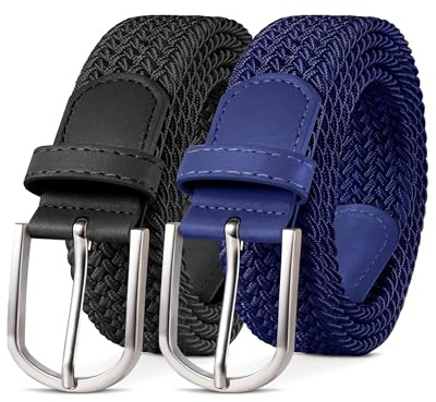 YOUCHAN 2-pack Bälten för Dam & Herr Elastiska Flätade Bälten 3,3 cm Stretchbälten med Justerbart Töjbart Tygbälte Unisex Svart + Blå 130 cm