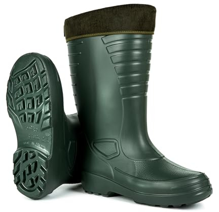 HEYO Stivali di gomma da uomo, foderati, invernali, termici, in schiuma EVA, leggeri, impermeabili, caldi, realizzati in UE, verde, 43 EU