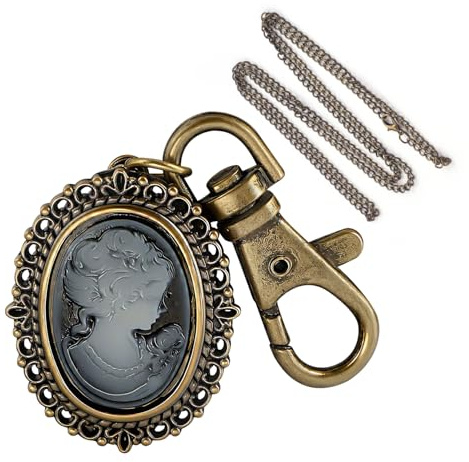 Tiong Brown Portrait Figure Quartz Pocket Watch for Men - Comes with Keychain & Chain, Perfect for Daily Carry