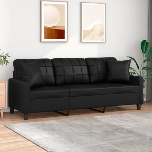 Frdhee Mini Sofa Küchensofa, 3-Sitzer-Sofa mit Zierkissen Schwarz 180 cm Kunstleder für Wohnungen Wohnzimmer