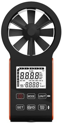 Anemometer, Digital Handheld Anemometer 0.3-30m/s Wind Speed Meter CFM Air Volume-10~45℃ Thermometer Waterproof Multifunction With Backlight,for Measuring Wind Speed