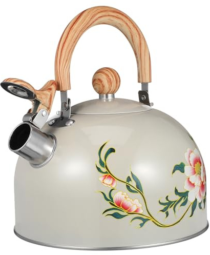 POPETPOP Bouilloire à Sifflet Légère Acier Inoxydable avec Motif Floral Résistance à Usure Poignée Anti-brûlure Adaptée pour Cuisinière Induction et Gaz