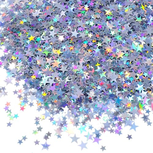 6000 Stück Konfetti Glitzer Sterne, Glitzersterne Streudeko Geburtstag Glitzer Konfetti Streudeko Sterne Silber Geburtstag Streusterne Deko Pailletten Weihnachten Hochzeit Partys