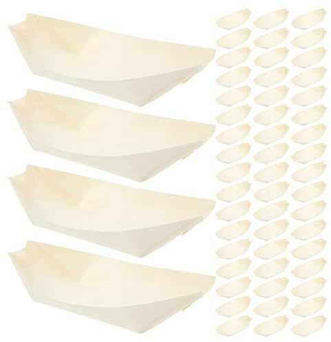 ABOOFAN 150 Bandejas Desechables de Madera para Servir Comida Forma de Barco Tamaño 177 X 85 X 4 CM Ideales para Sushi Aperitivos Hamburguesas y Catering