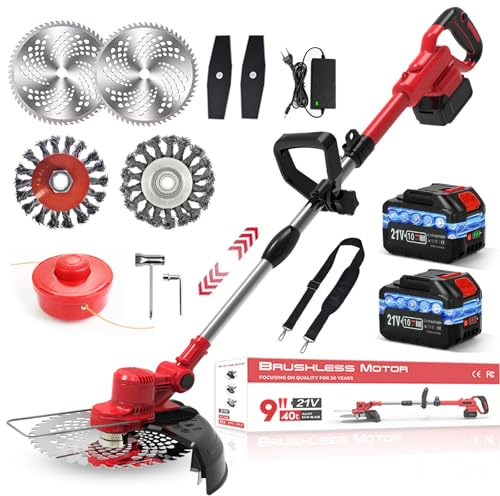 Rasentrimmer mit Akku und Unkrautbürste, 21V-4,0Ah Akku Rasentrimmer für Makita Akkus, 4 in 1 Freischneider akku, 750W Bürstenloser Motor, 1-45CM Teleskopstiel, für Garden Trimmen (rosa)