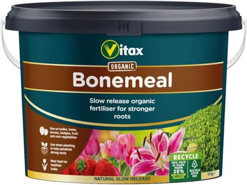 Vitax Bonemeal Organic Fertiliser 10kg Tub | Slow Release Phosphate & Nitrogen for Root Development | High Nutrient Soil Conditioner for Roses Shrubs Fruit Trees & Bulbs | Natural Plant Food Booster