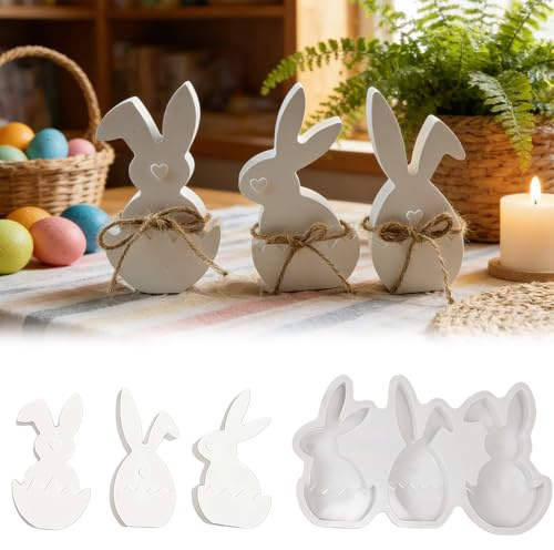 YEJAHY Moules en silicone 3D de Pâques - Moule en silicone lapin - Œuf de Pâques pour plâtre, bougies, résine époxy, béton, bricolage, décoration de printemps, bricolage (B)
