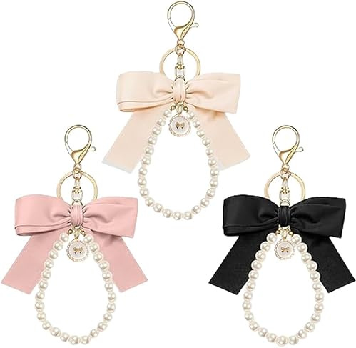 BKEPDY Schleife Perlen Schlüsselanhänger Taschenanhänger Schmuck Damen Accessoire Handtasche Dekoration Karabinerhaken Schmuckanhänger