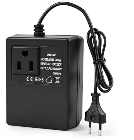 Transformador 220v a 110v 200w, SGZIOO Convertidor de Voltaje 220 a 110v, Adaptador de Corriente de Viaje para Maquinillas de Afeitar, Teléfonos Móviles