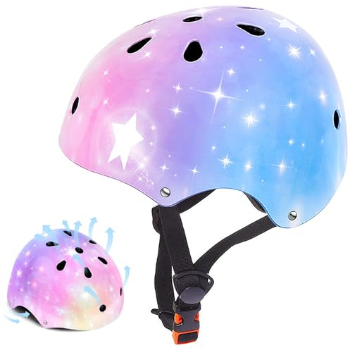 JIFAR Fahrradhelm Kinder (3-5-8-14 Jahre), Multisport-Fahrradhelm Kinder Mädchen and Jungen für Fahrrad, Scooter, Inline-Skating & Skateboarding (Bunter Stern, S)