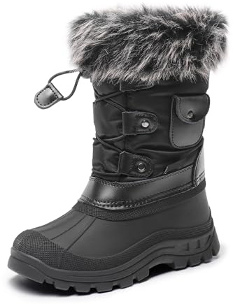 DREAM PAIRS KIDS Botas de Nieve Invierno Ninos con Forro Calido Zapatos de Senderismo con Cordones Impermeables Acolchados Pesados NEGRO-US KSNOW Talla 37.5EU/5US