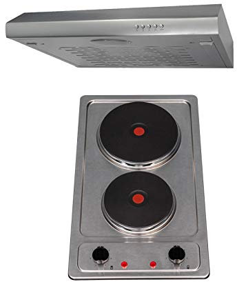 SIA 30cm Stainless Steel 2 Zone Electric Plate Hob & 60cm Visor Cooker Hood Fan