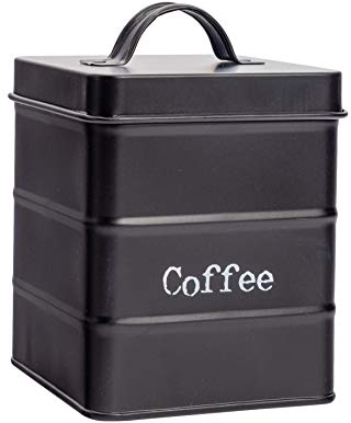 Harbour Housewares Metal Coffee Canister - Black - Pack of 1 - Retro Kitchen Storage Grounded Coffee Caddy Preserve Food Tin Bin Container Jars Airtight Lid