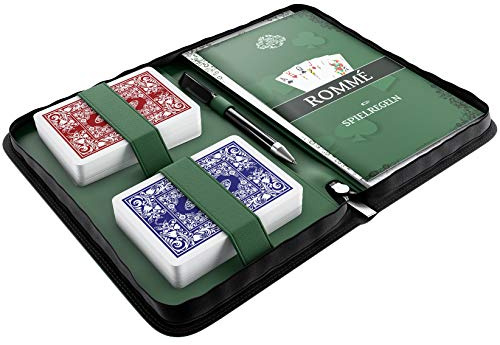 Bullets Playing Cards, Rommee Set, 2X Rommekartendeck in Kunstleder Etui mit Regelheft, Stift, Notizblock und Regelcheck-Liste, deutsche Version