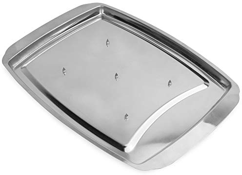 Stainless Steel Carving Tray with 5 Spikes & Drip Channel | Meat & Poultry Serving Platter for Sunday Roast | Mirror-Polished, Easy-Carry Rim | 35cm x 25cm | M&W